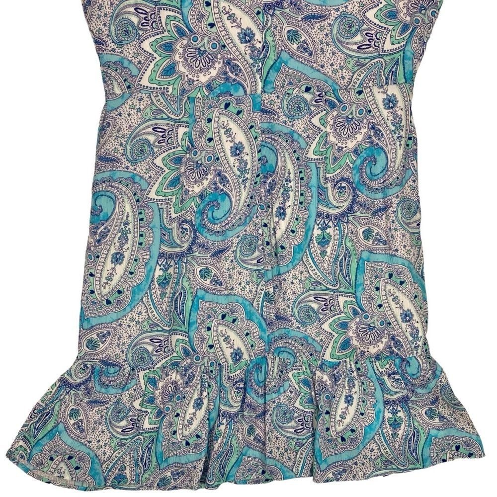Cynthia Rowley Paisley Ruffle Hem Dress Womens Size 12 Blue Pockets Festive Boho - Picture 10 of 11